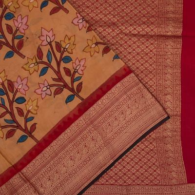 Kanchipuram Silk Kalamkari Baby Pink Saree | Kankatala