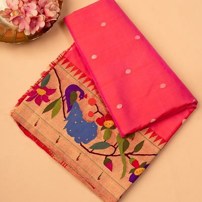 Paithani Silk Butta Pink Saree With Morachi Border