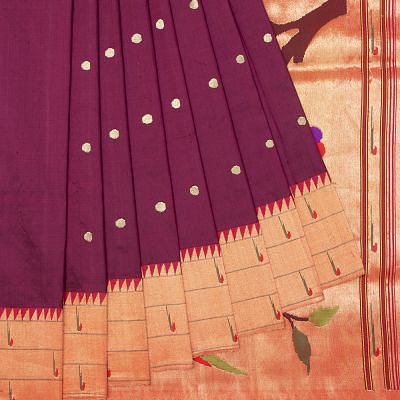 Paithani Silk Butta Purple Saree With Triple Muniya Border
