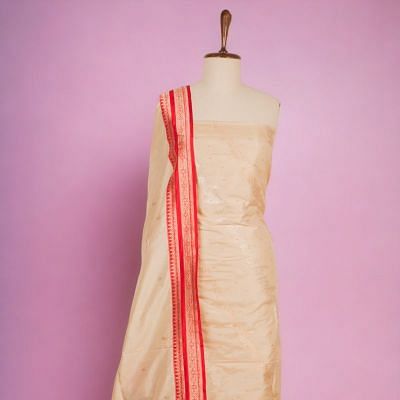 Banarasi Silk Jaal Cream Salwar Suit Set