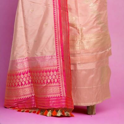 Banarasi Silk Jaal Peach Salwar Suit Set
