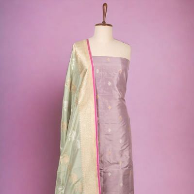 Banarasi Silk Butta Lilac Salwar Suit Set
