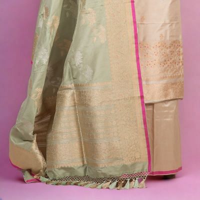 Banarasi Silk Butta Cream Salwar Suit Set