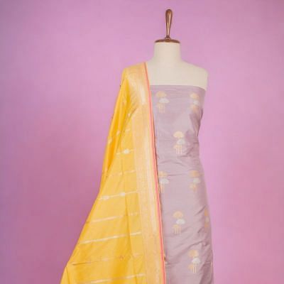 Banarasi Silk Butta Lilac Salwar Suit Set
