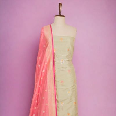 Banarasi Silk Butta Pista Green Salwar Suit Set