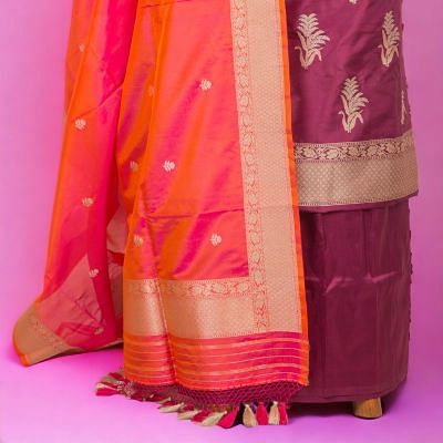 Banarasi Silk Butta Purple Salwar Suit Set