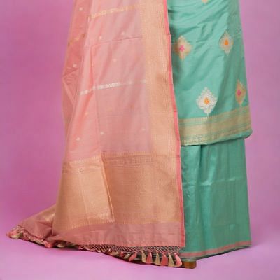 Banarasi Silk Butta Sky Blue Salwar Suit Set