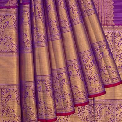 Kanchipuram Silk Oosi Lines And Jaal Purple Saree