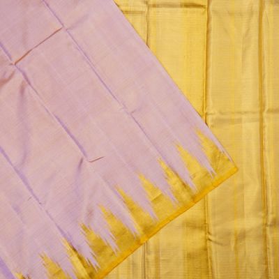 Kanchipuram Silk Tissue Plain Baby Pink Saree With Temple Border