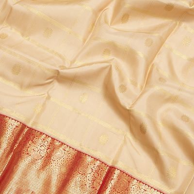 Kanchipuram Silk Checks And Butta Cream Saree