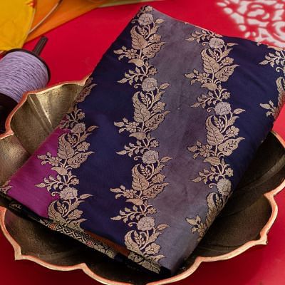 Banarasi Silk Leheriya Jaal Rangkat Dark Blue Saree