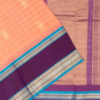 Chettinad Cotton Checks And Butta Pastel Orange Saree