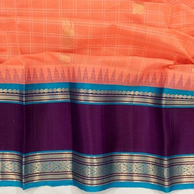 Chettinad Cotton Checks And Butta Pastel Orange Saree