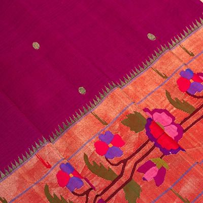 Paithani Silk Butta Purple Saree With Floral Border