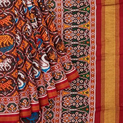 Patan Patola Silk Double Ikat 9 Figure Maroon Saree