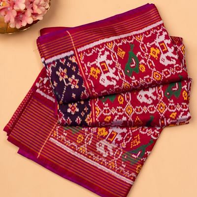 Semi Patan Patola Silk Ikat Purple Saree