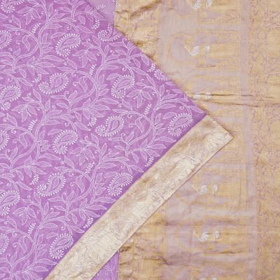 Lucknow Chikankari Georgette Embroidery Lavender Saree With Attached Banarasi Border