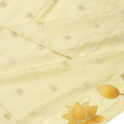 Soft Tussar Jacquard And Butta Lemon Yellow Saree With Floral Printed Border