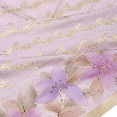 Soft Tussar Jacquard And Jaal Lavender Saree With Floral Printed Border