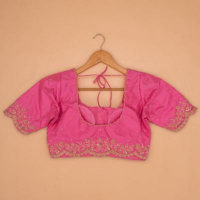 Pure Silk Readymade Padded Pastel Pink Blouse