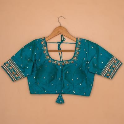 Tussar Readymade Padded Blue Blouse