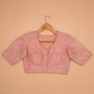 Tussar Readymade Padded Pastel Pink Blouse
