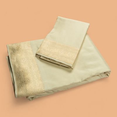 Banarasi Silk Plain Cream Dhoti With Kurtha And Kanduva