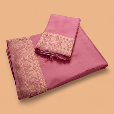 Banarasi Silk Plain Pink Dhoti With Kurtha And Kanduva