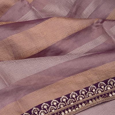 Organza Tissue Horizontal Lines Purple Saree