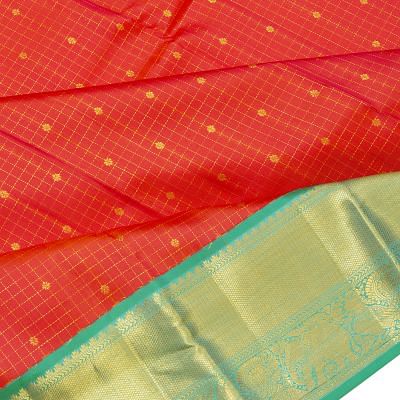 Kanchipuram Silk Checks And Butta Orange Saree