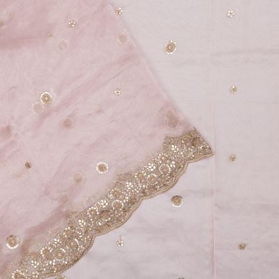 Organza Zardosi Work And Butta Baby Pink Saree With Scallop Border