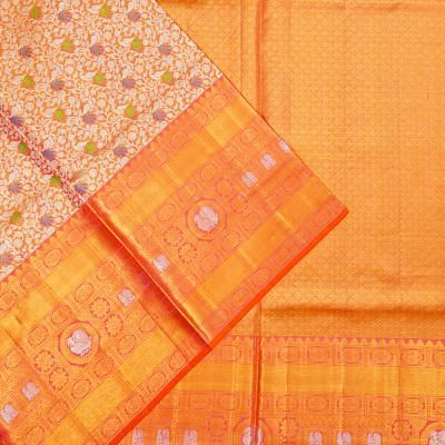 Kanchipuram Silk Tissue Brocade Orange Saree