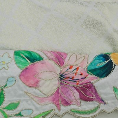 Kanchipuram Silk Brocade White Saree With Aari Embroidery Border