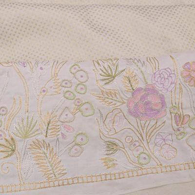 Kanchipuram Silk Brocade White Saree With Floral Embroidery