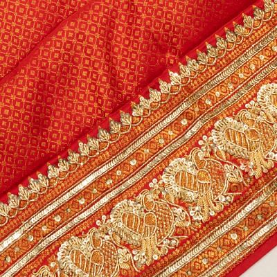 Kanchipuram Silk Brocade Red Saree With Zardosi Work Border