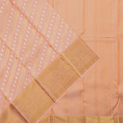 Kanchipuram Silk Diagonal Lines And Brocade Peach Saree