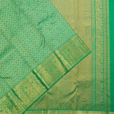 Kanchipuram Silk Criss Cross Checks And Butta Green Saree