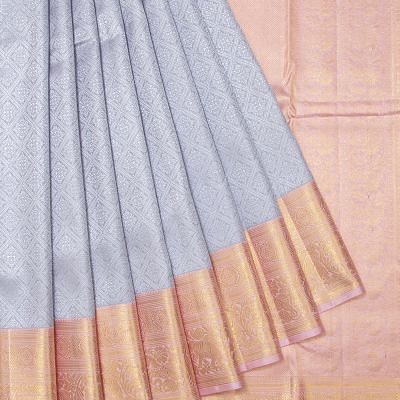 Kanchipuram Silk Brocade Grey Saree