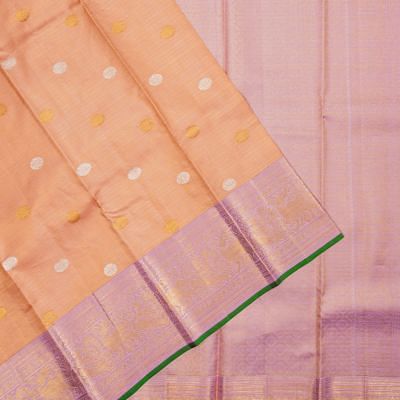 Kanchipuram Silk Checks And Butta Pastel Orange Saree