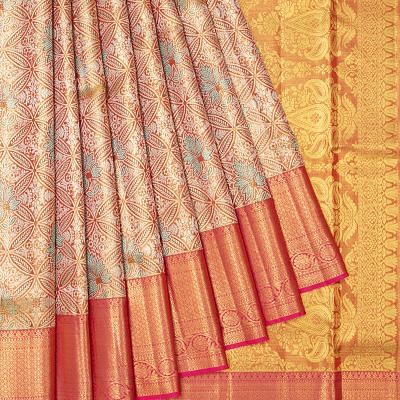 Kanchipuram Silk Tissue Brocade Orange Saree