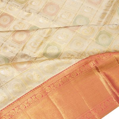 Kanchipuram Silk Tissue Checks And Butta Cream Saree