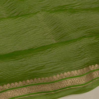 Crushed Organza Tissue Mehandi Green Saree