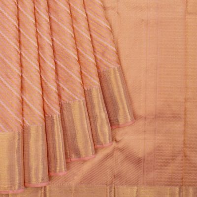 Kanchipuram Silk Diagonal Lines Peach Saree