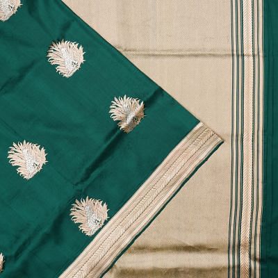 Banarasi Silk Butta Bottle Green Saree