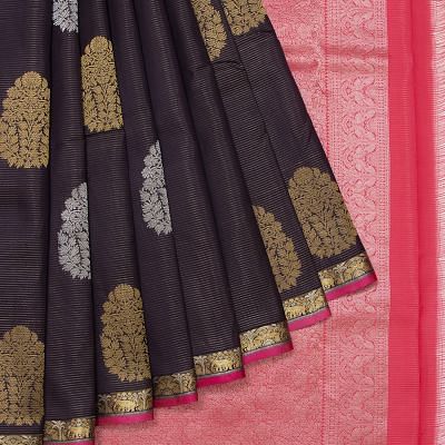Taranga Kanchi Silk Horizontal Lines And Butta Black Saree