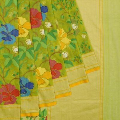 Banarasi Kora Organza All Over Jamdani Green Saree