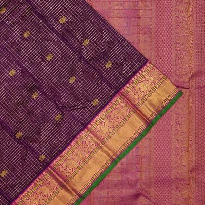 Kanchipuram Silk Checks And Butta Purple Saree