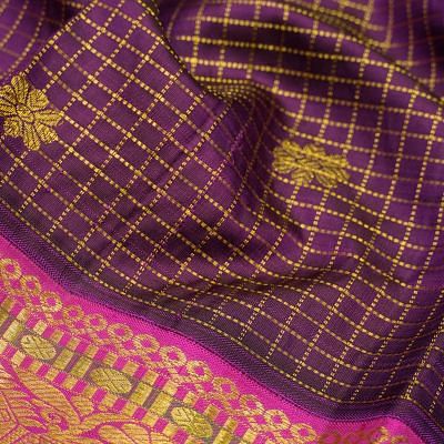 Kanchipuram Silk Checks And Butta Purple Saree