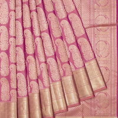 Kanchipuram Silk Antique Zari Brocade Pink Saree