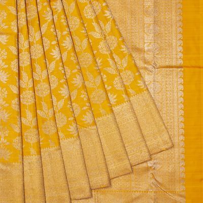 Kanchipuram Silk Antique Zari Jaal Yellow Saree